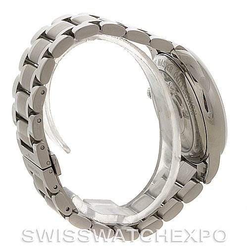 The image shows the side and back view of the Longines L2.631.4.51.6 Men's Stainless Steel Black Dial L2.631.4.51.6 Men's Stainless Steel Black Dial Master Automatic GMT Men's Watch L2.631.4.51.6, focusing on the bracelet and case back.