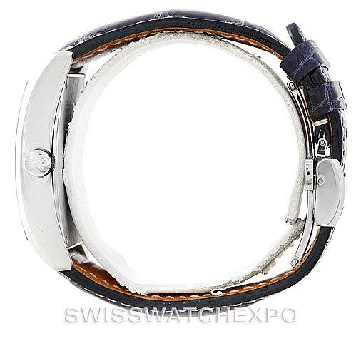 This image shows the side profile of the Longines L2.631.4 Men's Stainless Steel Blue Dial L2.631.4 Men's Stainless Steel Blue Dial Evidenza Men's Steel Watch L2.631.4, including the case, crown, and strap.