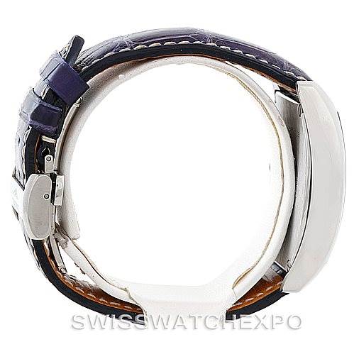 The image shows a side view of the Longines L2.631.4 Men's Stainless Steel Blue Dial L2.631.4 Men's Stainless Steel Blue Dial Evidenza Mens Steel Watch L2.631.4 with a partial view of the strap and clasp.