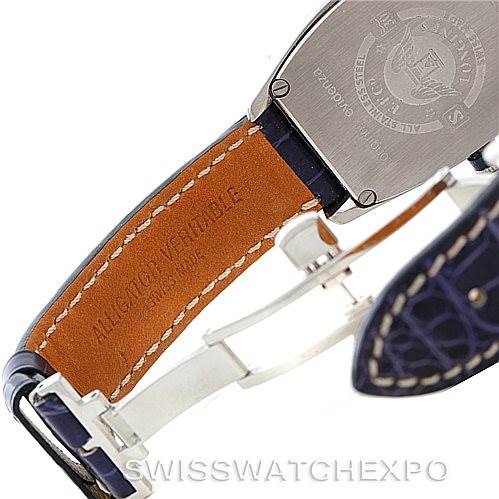 The image shows the back view of the Longines L2.631.4 Men's Stainless Steel Blue Dial L2.631.4 Men's Stainless Steel Blue Dial Evidenza Men's Steel Watch L2.631.4 including the leather strap and deployment clasp.