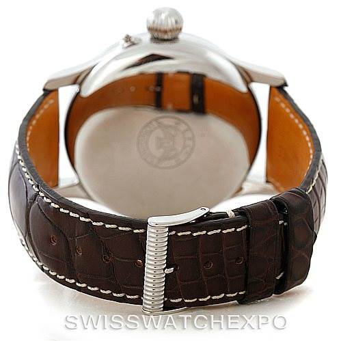 The image shows the back view of the Longines L2.678.4.11.0 Men
s Stainless Steel White Dial L2.678.4.11.0 Men
s Stainless Steel White Dial Heritage Lindbergh Hour Angle Watch L2.678.4.11.0, highlighting its strap and case back.