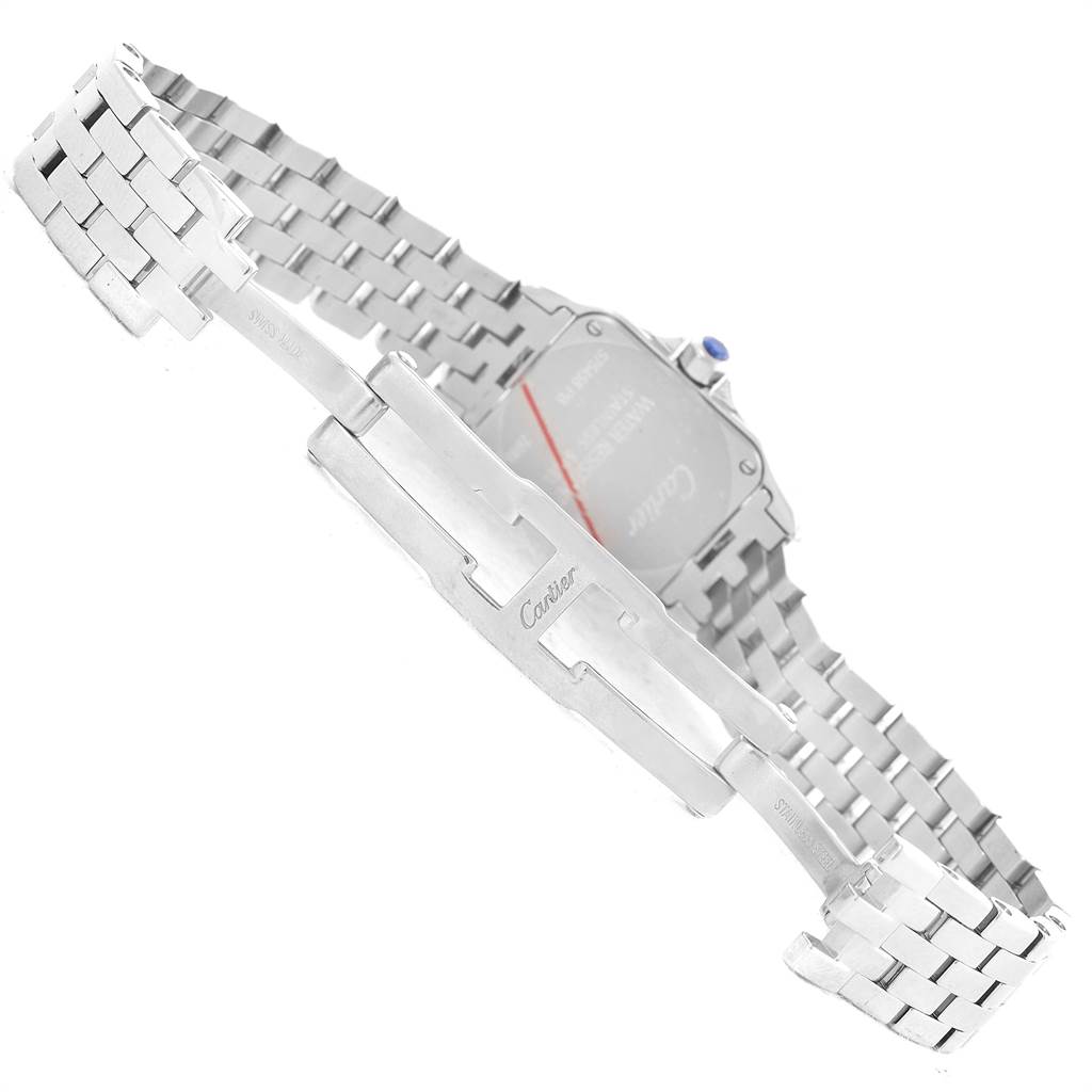 The image shows the back view and clasp of a Cartier Santos Demoiselle W25065Z5 Women's Steel and Gold (two tone) Silver Dial W25065Z5 Women's Steel and Gold (two tone) Silver Dial watch, focusing on the bracelet and deployment clasp.