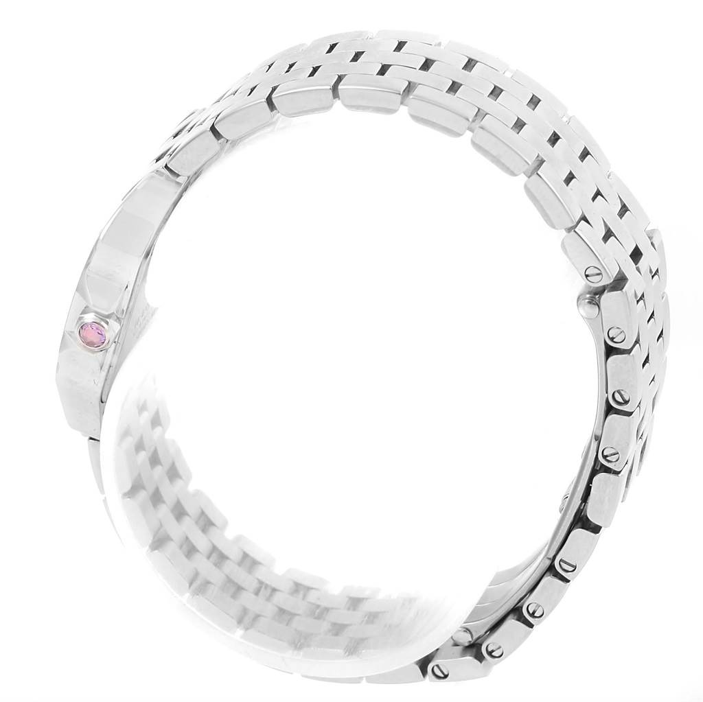 The image shows a side view of the bracelet and part of the clasp of the Cartier Santos Demoiselle W25075Z5 Women's Stainless Steel Mother of Pearl Dial W25075Z5 Women's Stainless Steel Mother of Pearl Dial watch.