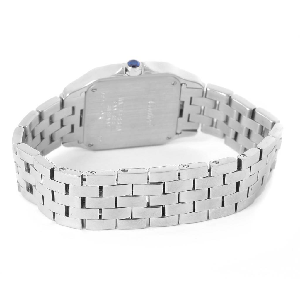 The image shows the back and bracelet of the Cartier Santos Demoiselle W25065Z5 Women's Stainless Steel Silver Dial W25065Z5 Women's Stainless Steel Silver Dial watch from a rear angle.