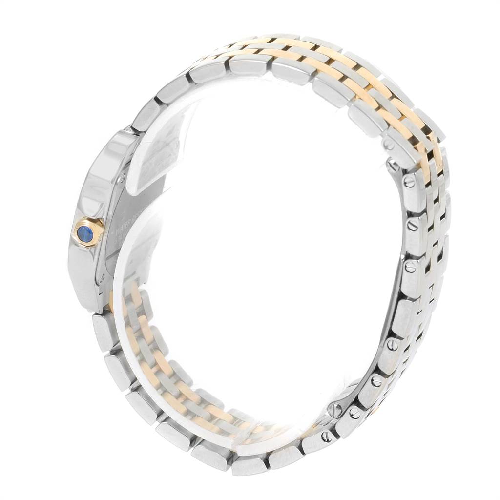 The image shows a side view of the Santos Demoiselle watch by Cartier, highlighting its bracelet and side of the casing.