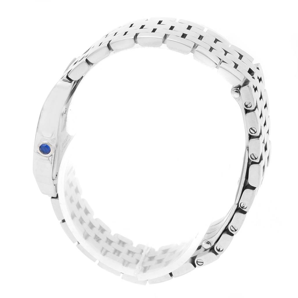 This image shows the side view of the bracelet and clasp details of the Cartier Santos Demoiselle W25064Z5 Women's Stainless Steel Silver Dial W25064Z5 Women's Stainless Steel Silver Dial watch.