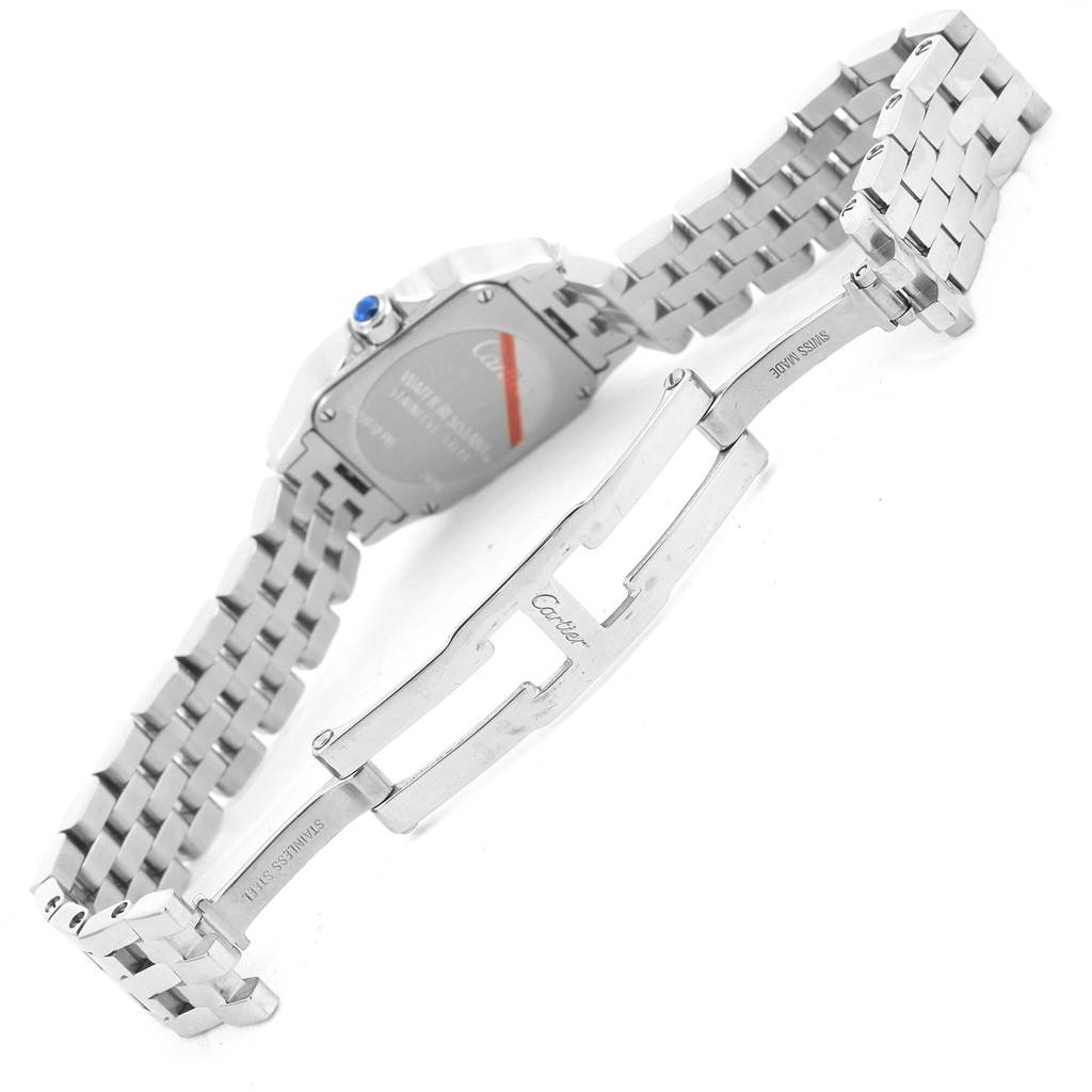 This image shows the back and opened bracelet of the Cartier Santos Demoiselle W25064Z5 Women's Stainless Steel Silver Dial W25064Z5 Women's Stainless Steel Silver Dial watch.