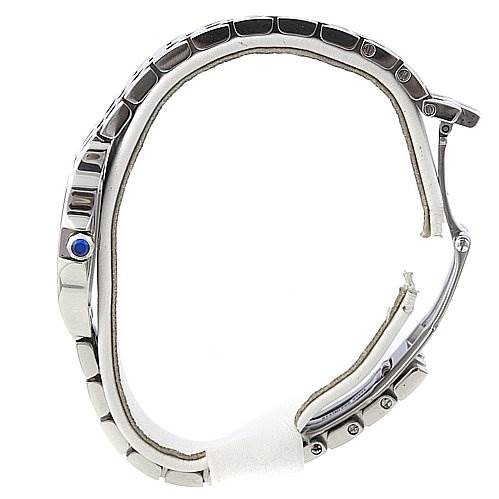 The image shows a side profile view of the bracelet and clasp of the Cartier Santos Demoiselle W25064Z5 Women's Stainless Steel White Dial W25064Z5 Women's Stainless Steel White Dial watch.