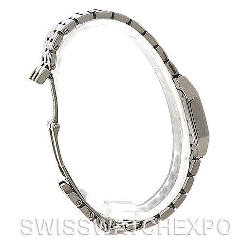 The image displays a side profile of the Cartier Santos Demoiselle W25064Z5 Women
s Stainless Steel Silver Dial W25064Z5 Women
s Stainless Steel Silver Dial watch, highlighting the bracelet, case, and crown.