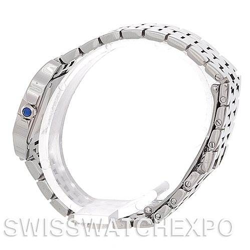 The image shows a Cartier Santos Demoiselle W25064Z5 Women's Stainless Steel Silver Dial W25064Z5 Women's Stainless Steel Silver Dial watch from a side angle, focusing on its bracelet and side profile.