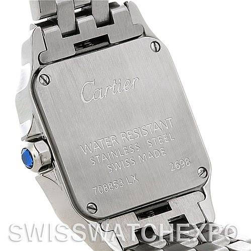 The image shows the back case and part of the bracelet of the Cartier Santos Demoiselle W25064Z5 Women's Stainless Steel Silver Dial W25064Z5 Women's Stainless Steel Silver Dial watch.