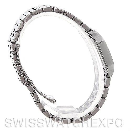 The image shows a side view of the Cartier Santos Demoiselle W25064Z5 Women
s Stainless Steel Silver Dial W25064Z5 Women
s Stainless Steel Silver Dial watch, focusing on its bracelet and case.