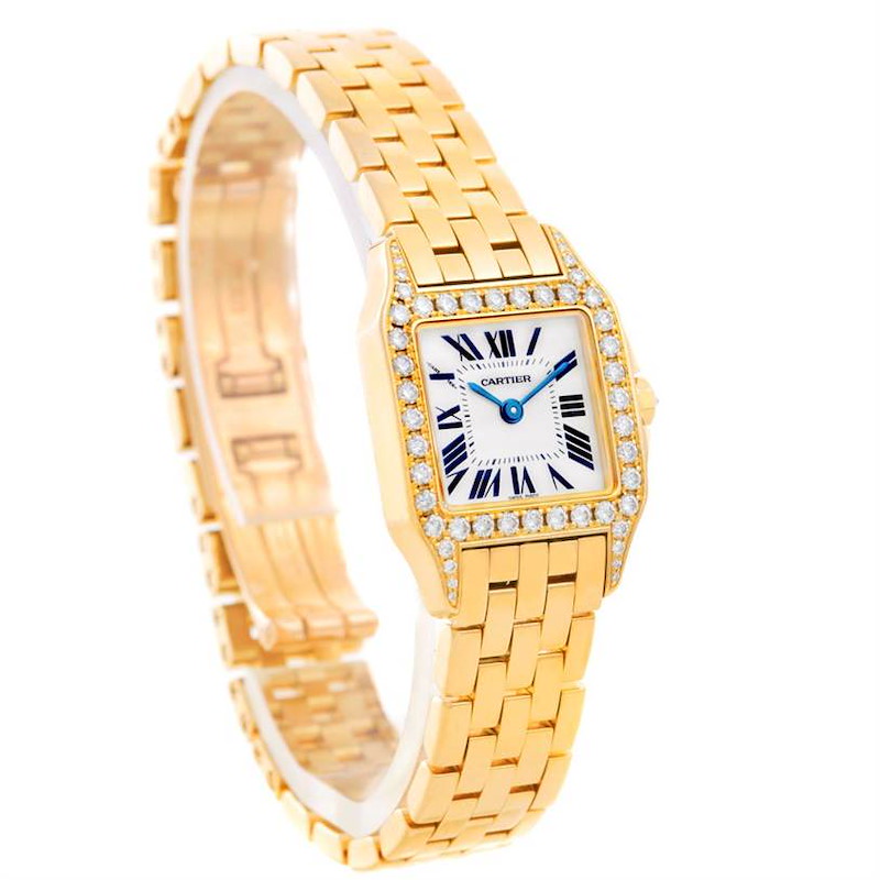 Cartier Santos Demoiselle 18K Yellow Gold Diamond Ladies Watch WF9001Y7 SwissWatchExpo