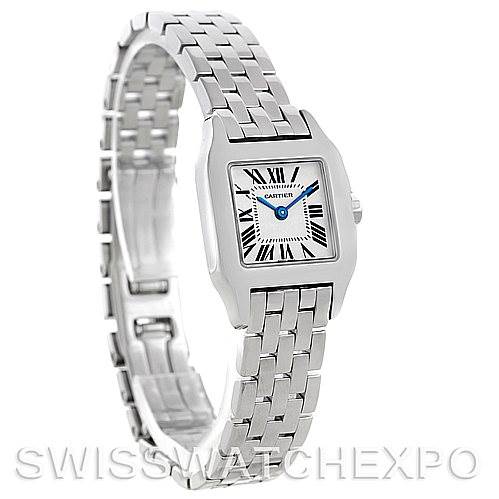 The image shows a Cartier Santos Demoiselle W25064Z5 Women's Stainless Steel Silver Dial W25064Z5 Women's Stainless Steel Silver Dial watch at a slight angle highlighting the front dial and bracelet.