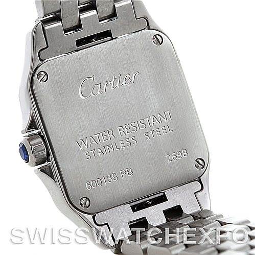 The image shows the back of a Cartier Santos Demoiselle W25064Z5 Women's Stainless Steel Silver Dial W25064Z5 Women's Stainless Steel Silver Dial watch, highlighting the case back and part of the bracelet.