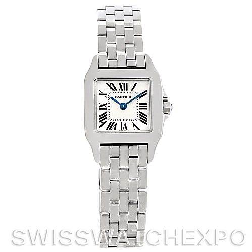 The Cartier Santos Demoiselle W25064Z5 Women's Stainless Steel Silver Dial W25064Z5 Women's Stainless Steel Silver Dial watch is shown from a front-facing angle, displaying the face, bezel, and bracelet.