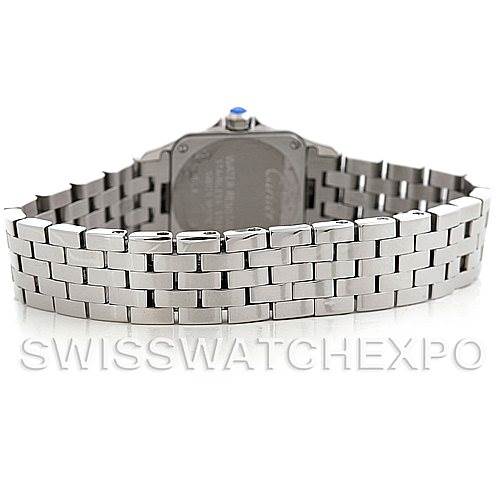 The image shows the back view of the Cartier Santos Demoiselle W25064Z5 Women's Stainless Steel Silver Dial W25064Z5 Women's Stainless Steel Silver Dial watch, highlighting the case and metal bracelet.