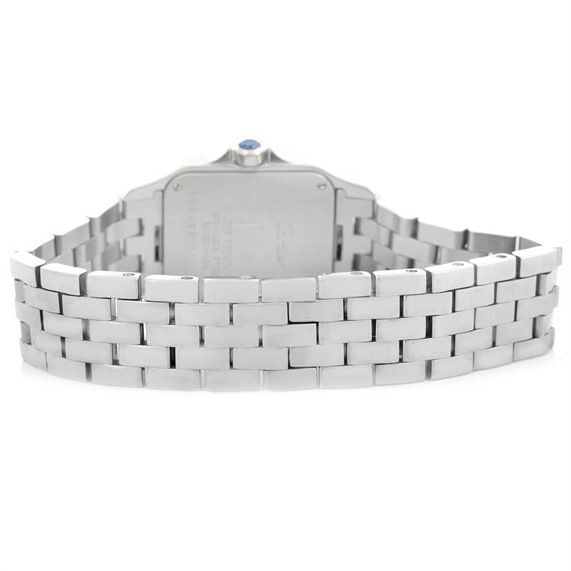 This image shows the back and bracelet of the Cartier Santos Demoiselle W25065Z5 Women's Stainless Steel Silver Dial W25065Z5 Women's Stainless Steel Silver Dial watch.