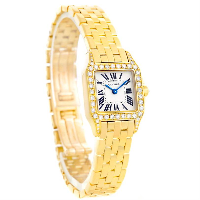 Cartier Santos Demoiselle Ladies 18K Yellow Gold Diamond Watch WF9001Y7 SwissWatchExpo