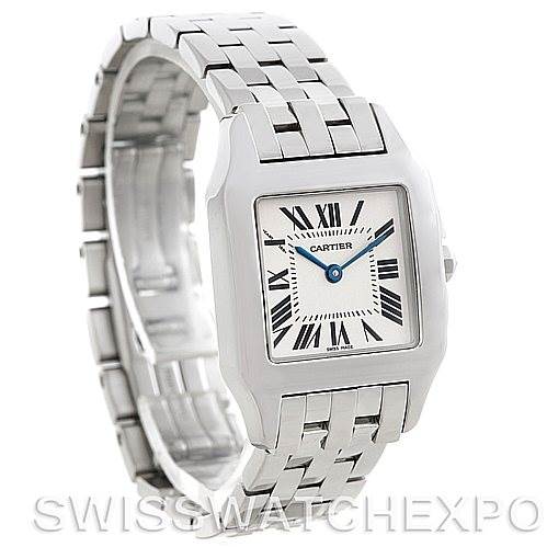 The image shows a Cartier Santos Demoiselle W25065Z5 Women's Steel and Gold (two tone) Silver Dial W25065Z5 Women's Steel and Gold (two tone) Silver Dial watch at a slight angle, displaying its face, bezel, and bracelet.