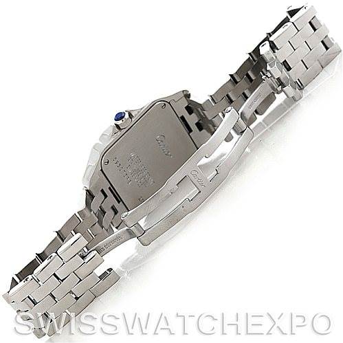 The image shows the back and bracelet of the Cartier Santos Demoiselle W25065Z5 Women's Steel and Gold (two tone) Silver Dial W25065Z5 Women's Steel and Gold (two tone) Silver Dial watch, focusing on the clasp and case back.