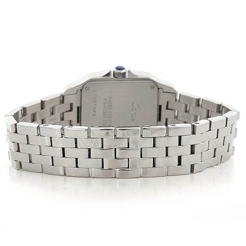 The image shows the back of the Cartier Santos Demoiselle W25065Z5 Women's Stainless Steel Silver Dial W25065Z5 Women's Stainless Steel Silver Dial watch, highlighting its bracelet and case back.