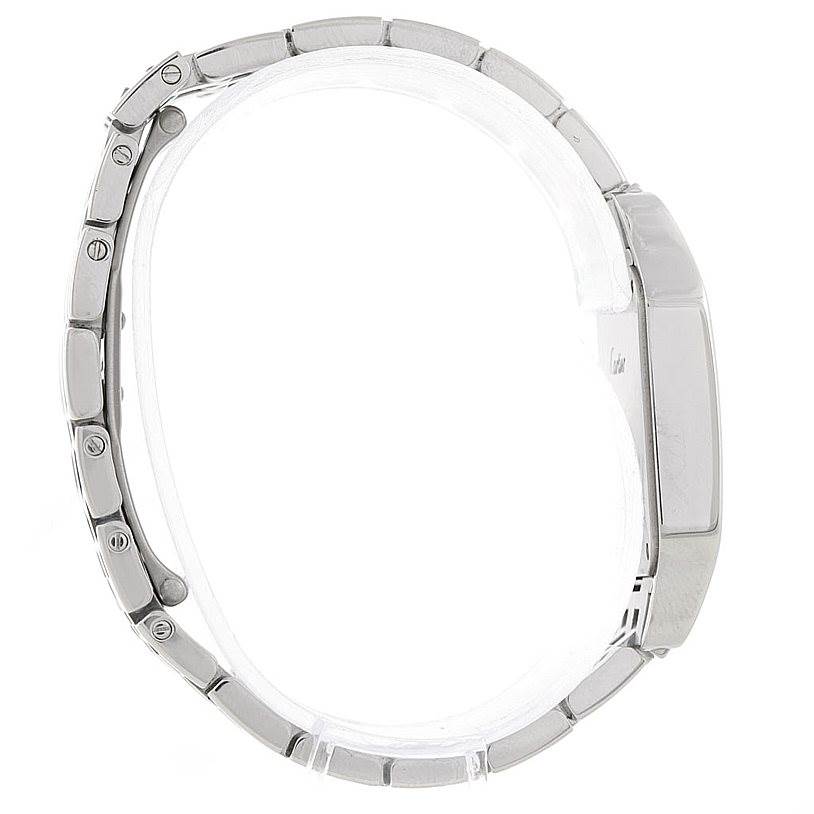 This is a side view of the Santos Demoiselle watch by Cartier, highlighting its bracelet and case.