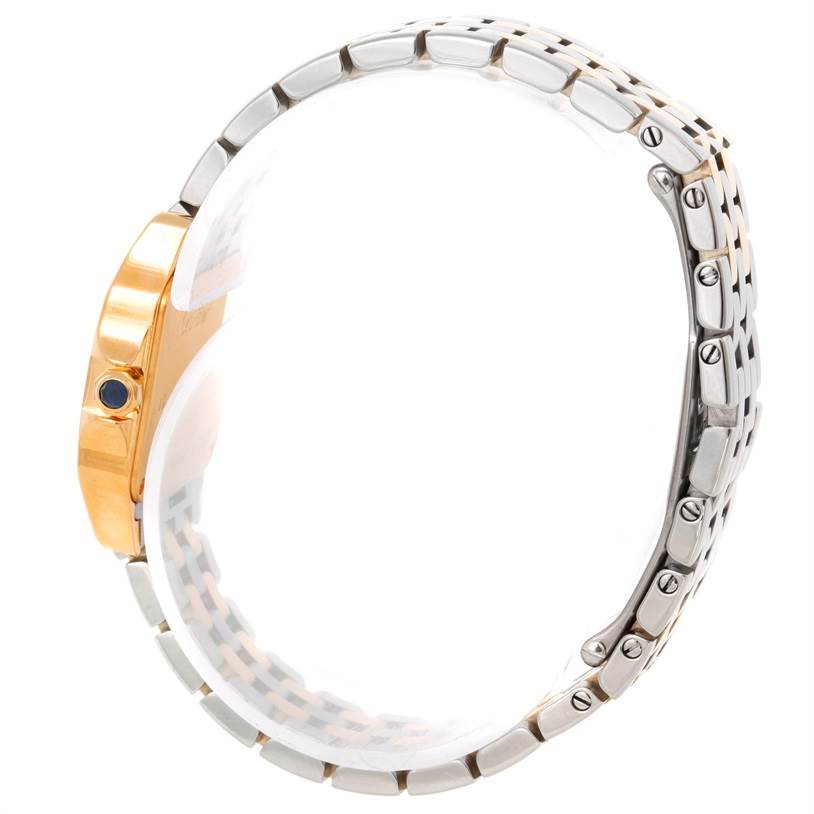 The image shows a side profile of the Cartier Santos Demoiselle W25063Z6 Women's Yellow Gold Silver Dial W25063Z6 Women's Yellow Gold Silver Dial watch, highlighting the band and part of the watch case.