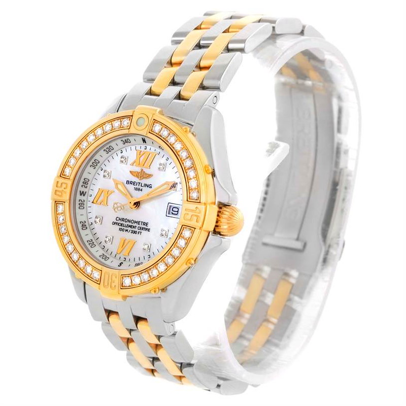 Breitling Ladies Steel 18K Yellow Gold MOP Dial Diamond Watch D71365 SwissWatchExpo