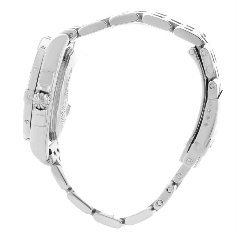 The image shows a side view of the Breitling A71356 Women's Stainless Steel Mother of Pearl Dial A71356 Women's Stainless Steel Mother of Pearl Dial Windrider Cockpit Ladies Mother Pearl Diamond Watch A71356, highlighting the case and bracelet.