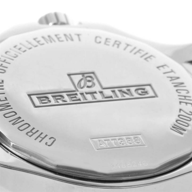 The image shows the back case of the Breitling A77388 Women's Stainless Steel Black Dial A77388 Women's Stainless Steel Black Dial Colt Lady Black Dial Steel Women's Watch A77388, featuring the brand engraving and model number.