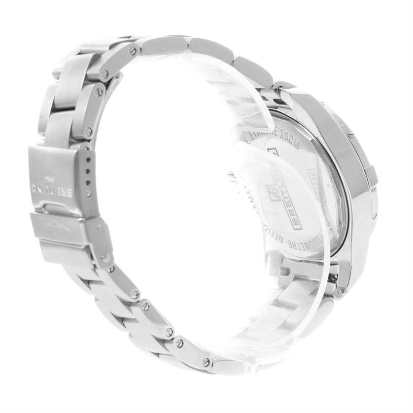 The image shows a side and rear view of the Breitling A77388 Women's Stainless Steel Black Dial A77388 Women's Stainless Steel Black Dial Colt Lady Black Dial Steel Women’s Watch A77388, highlighting the bracelet and case back.