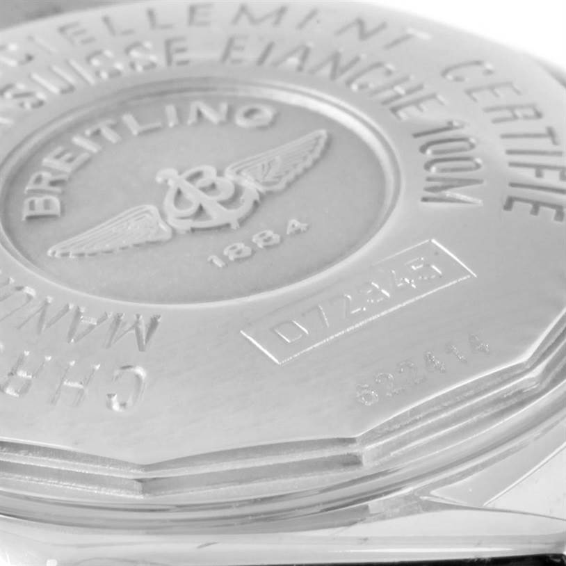 The image shows the back case of the Breitling D72345 Women's Stainless Steel Mother of Pearl Dial D72345 Women's Stainless Steel Mother of Pearl Dial Windrider Calisto Steel 18K Yellow Gold Diamond Watch D72345 model.