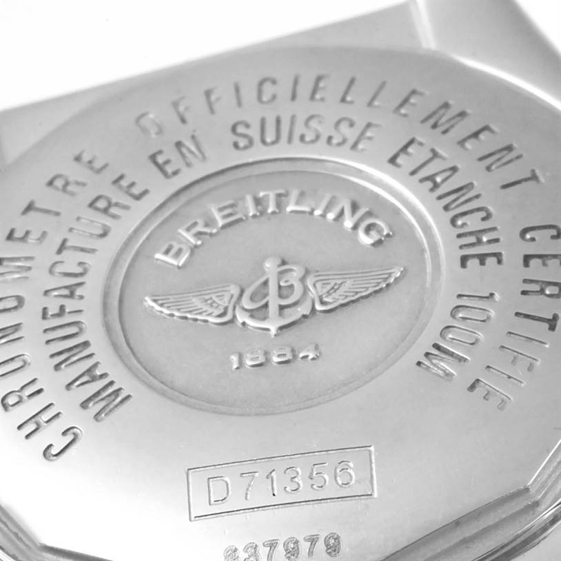 This image shows the case back of a Breitling QUARTZ MOVEMENT Women's Stainless Steel Champagne Dial QUARTZ MOVEMENT Women's Stainless Steel Champagne Dial Cockpit Ladies Steel Yellow Gold Diamond Watch D71356 model.