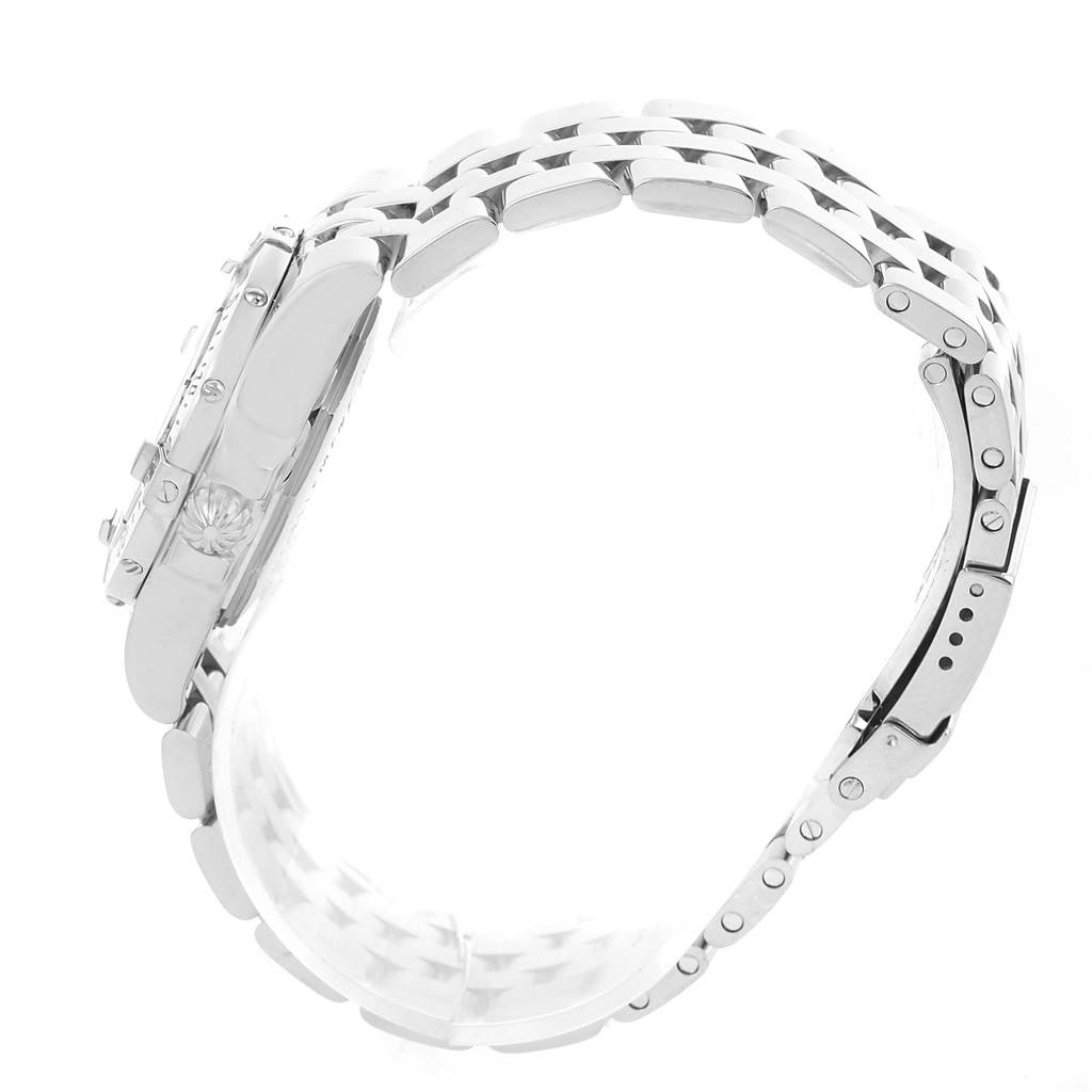 The image shows a side view of the Breitling A71340 Women's Stainless Steel Black Dial A71340 Women's Stainless Steel Black Dial Starliner Black Diamond Dial Steel Ladies Watch A71340, highlighting the bracelet and side case.