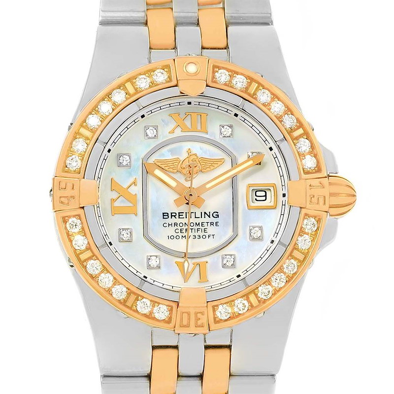 Breitling Galactic 30 Ladies Steel 18K Rose Gold Diamond Watch C71340 SwissWatchExpo