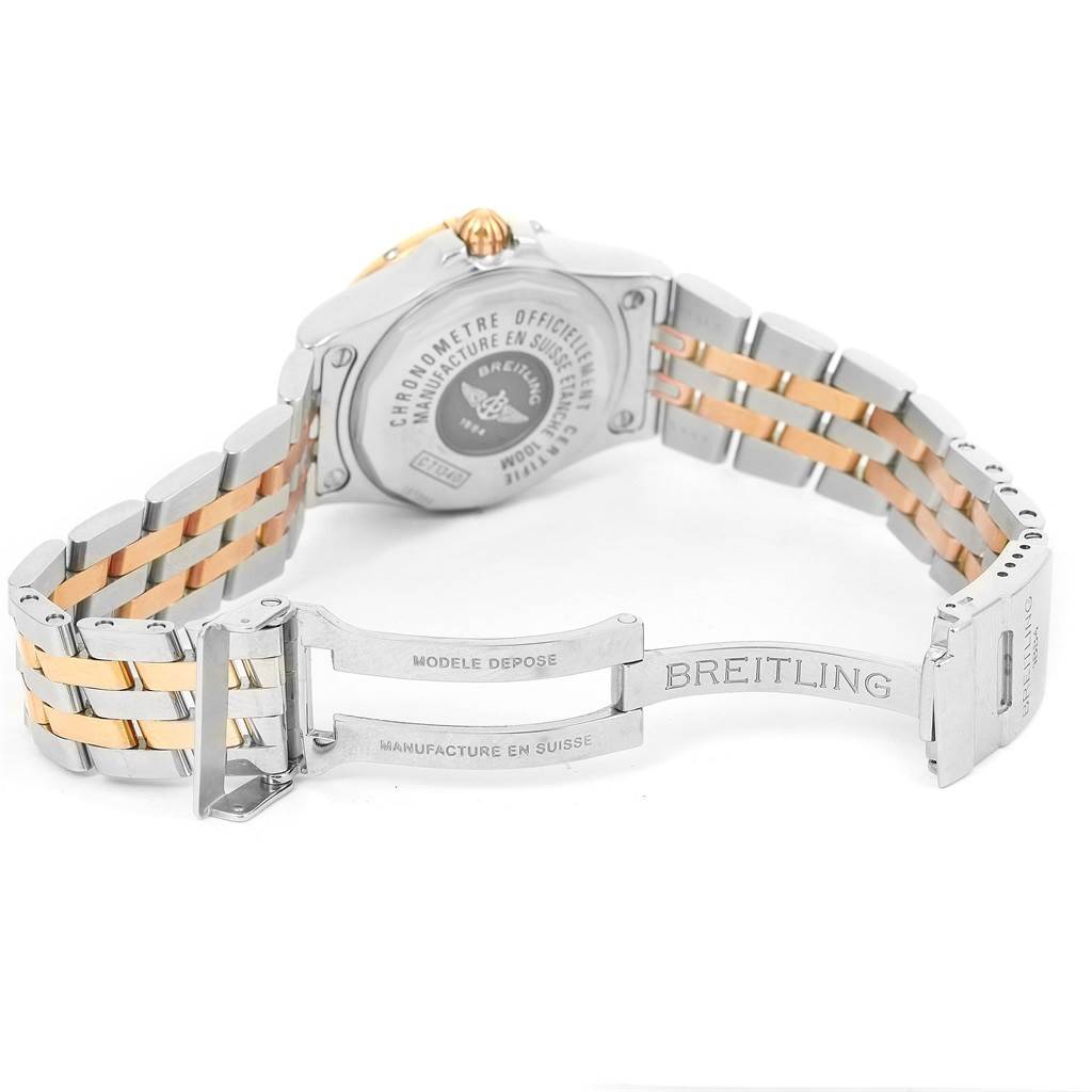 The image shows the back and bracelet of the Breitling C71340 Women's Steel and Gold (two tone) Mother of Pearl Dial C71340 Women's Steel and Gold (two tone) Mother of Pearl Dial Galactic 30 Ladies Steel 18K Rose Gold Diamond Watch C71340.