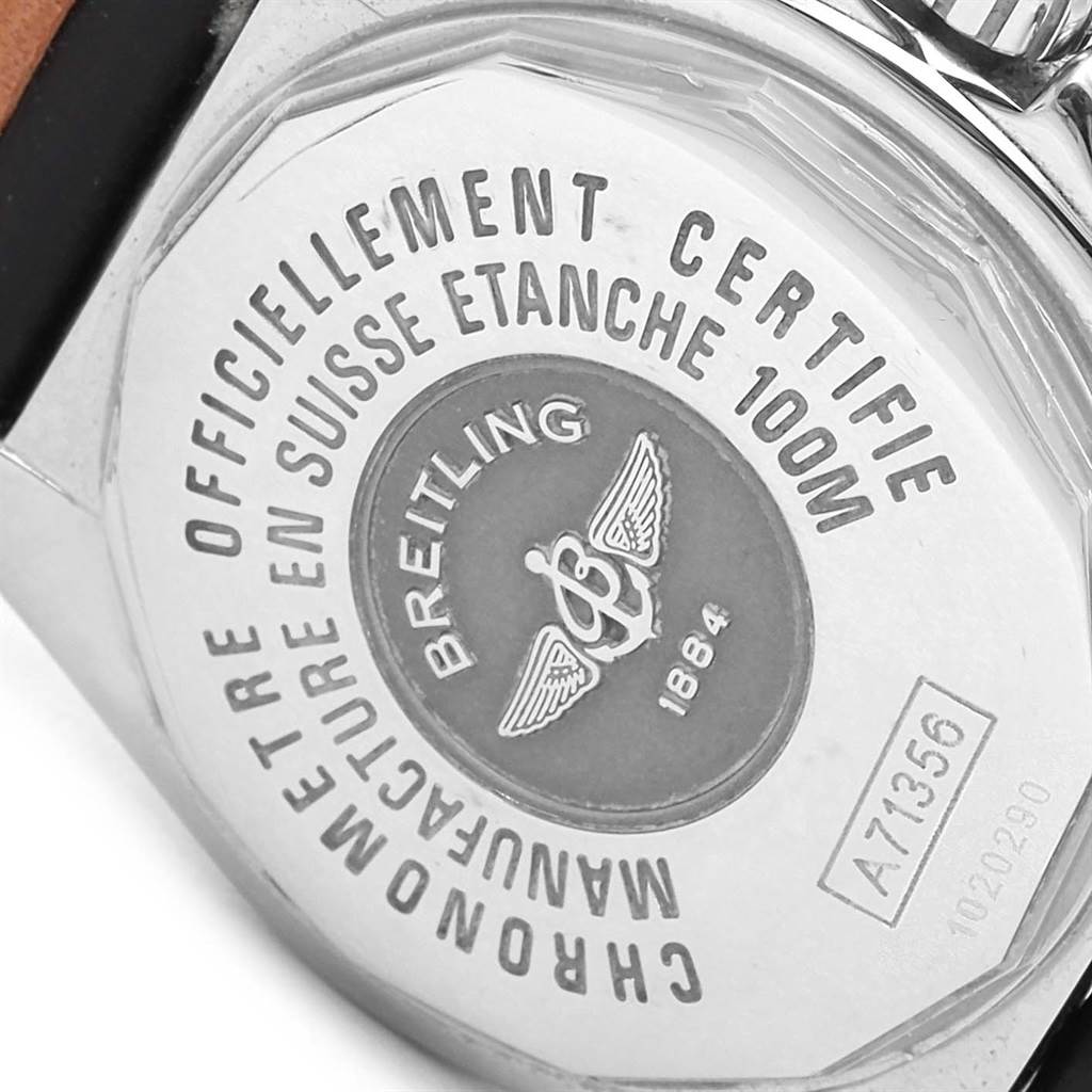 This image shows the case back of the Breitling A71356 Women's Stainless Steel Black Dial A71356 Women's Stainless Steel Black Dial Windrider Cockpit Black Diamond Dial Ladies Watch A71356.