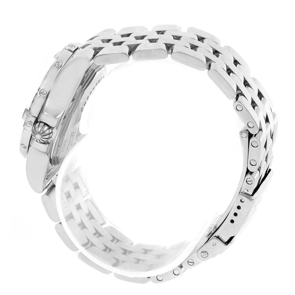 The image shows a side view of the Breitling A71340 Women's Stainless Steel Mother of Pearl Dial A71340 Women's Stainless Steel Mother of Pearl Dial Starliner Green Mother of Pearl Diamond Ladies Watch A71340, focusing on the band and clasp.