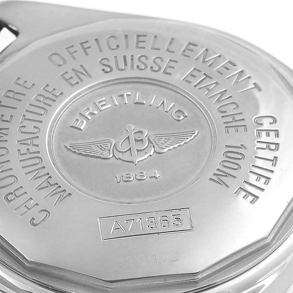 The image shows the back case of the Breitling A71365 Women's Stainless Steel Mother of Pearl Dial A71365 Women's Stainless Steel Mother of Pearl Dial B-Class MOP Diamond Dial Bezel Women's Watch A71365 model.