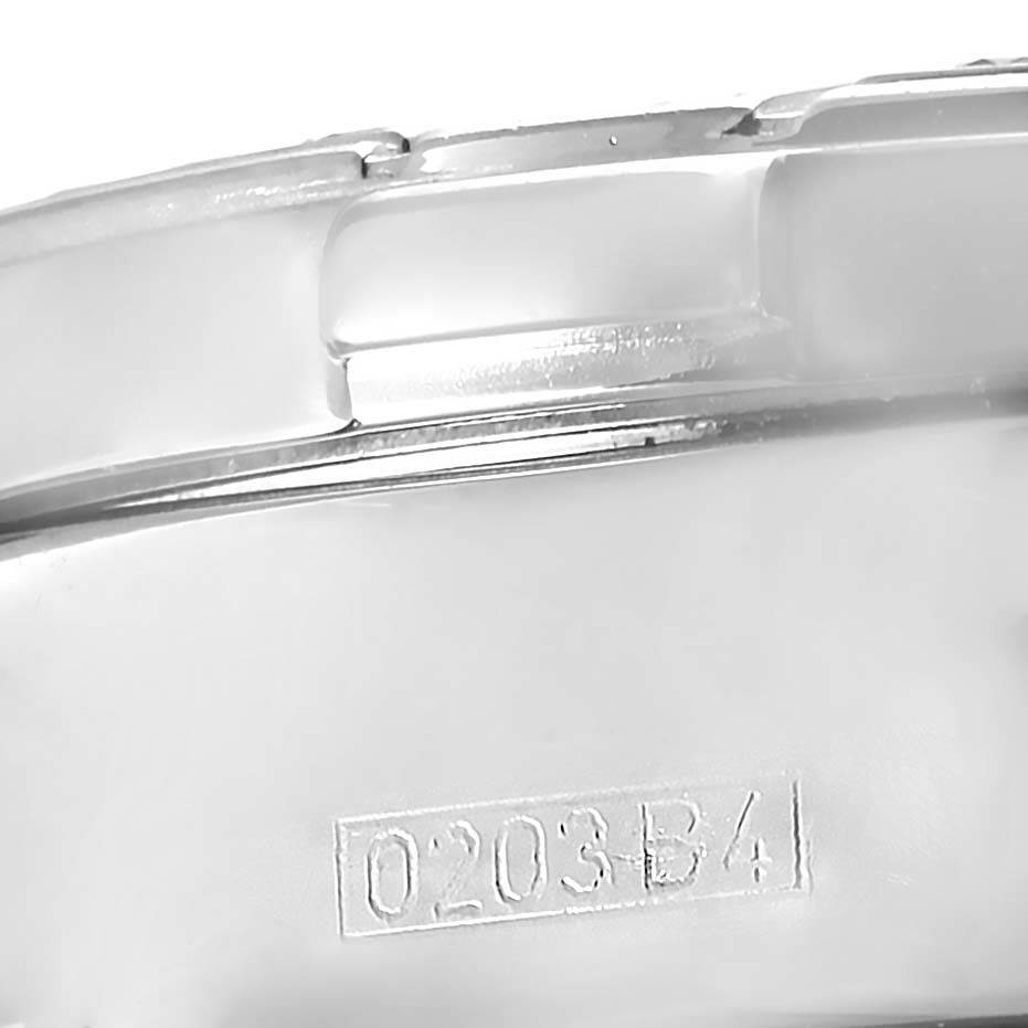 This image shows a close-up of the clasp and part of the band of a Breitling A71365 Women's Stainless Steel Mother of Pearl Dial A71365 Women's Stainless Steel Mother of Pearl Dial B-Class MOP Diamond Dial Bezel Womens Watch A71365 model.