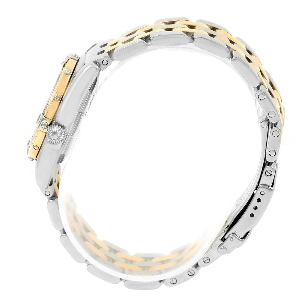 The image shows a side view of the Breitling D72345 Women's Stainless Steel Mother of Pearl Dial D72345 Women's Stainless Steel Mother of Pearl Dial Windrider Calisto Steel Yellow Gold Diamond Ladies Watch D72345, highlighting the band and crown.