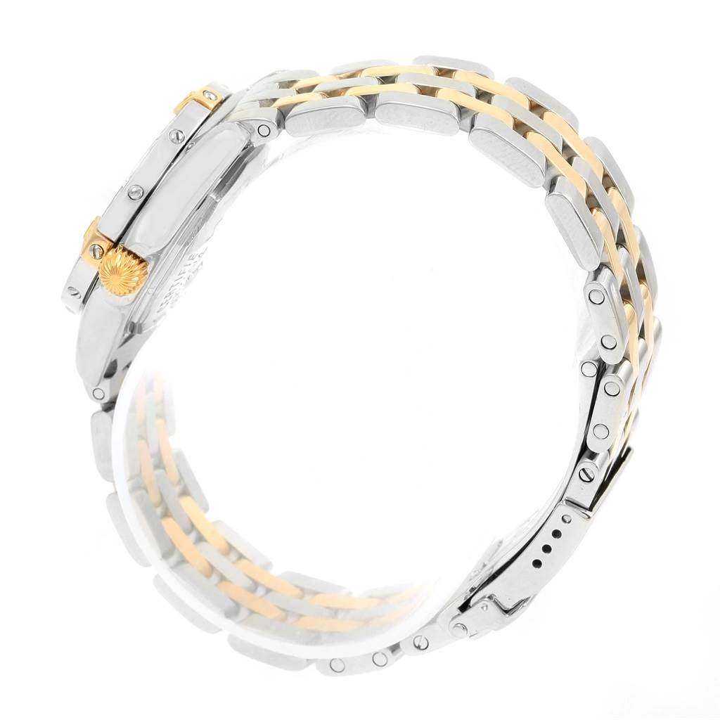 The image shows a side profile of the Breitling B72345 Women's Stainless Steel Mother of Pearl Dial B72345 Women's Stainless Steel Mother of Pearl Dial Callisto Ladies Blue Mother of Pearl Diamond Watch B72345, focusing on the crown and the bracelet.