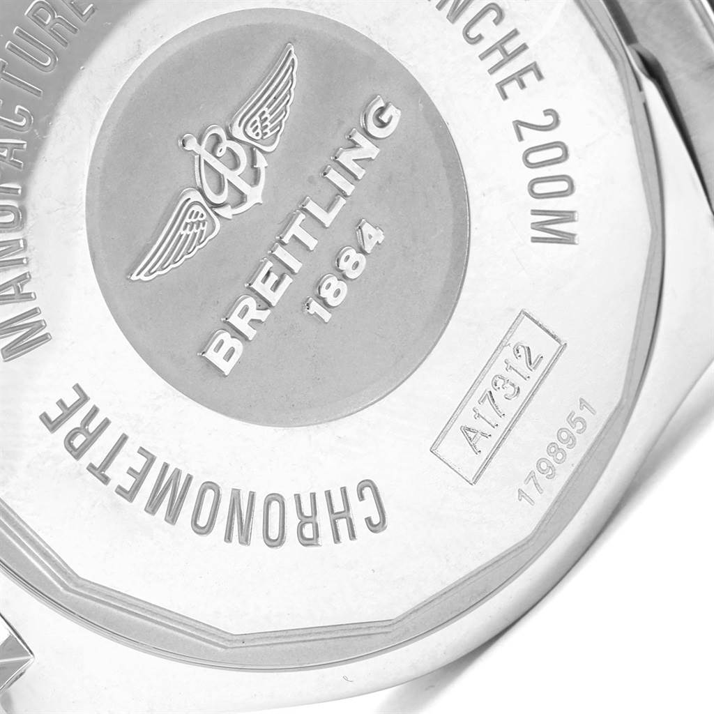 The image shows the back case of the Breitling A17312 Women's Stainless Steel Black Dial A17312 Women's Stainless Steel Black Dial Superocean II 36 Black Dial Automatic Ladies Watch, model A17312.