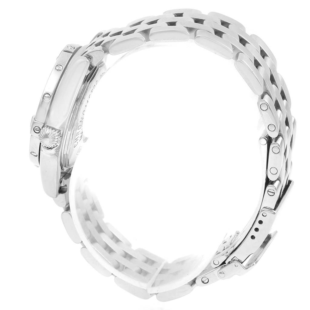 The image shows a side view of the Breitling A72345 Women's Stainless Steel Mother of Pearl Dial A72345 Women's Stainless Steel Mother of Pearl Dial Callisto MOP Diamond Ladies Watch A72345, highlighting the bracelet and clasp.