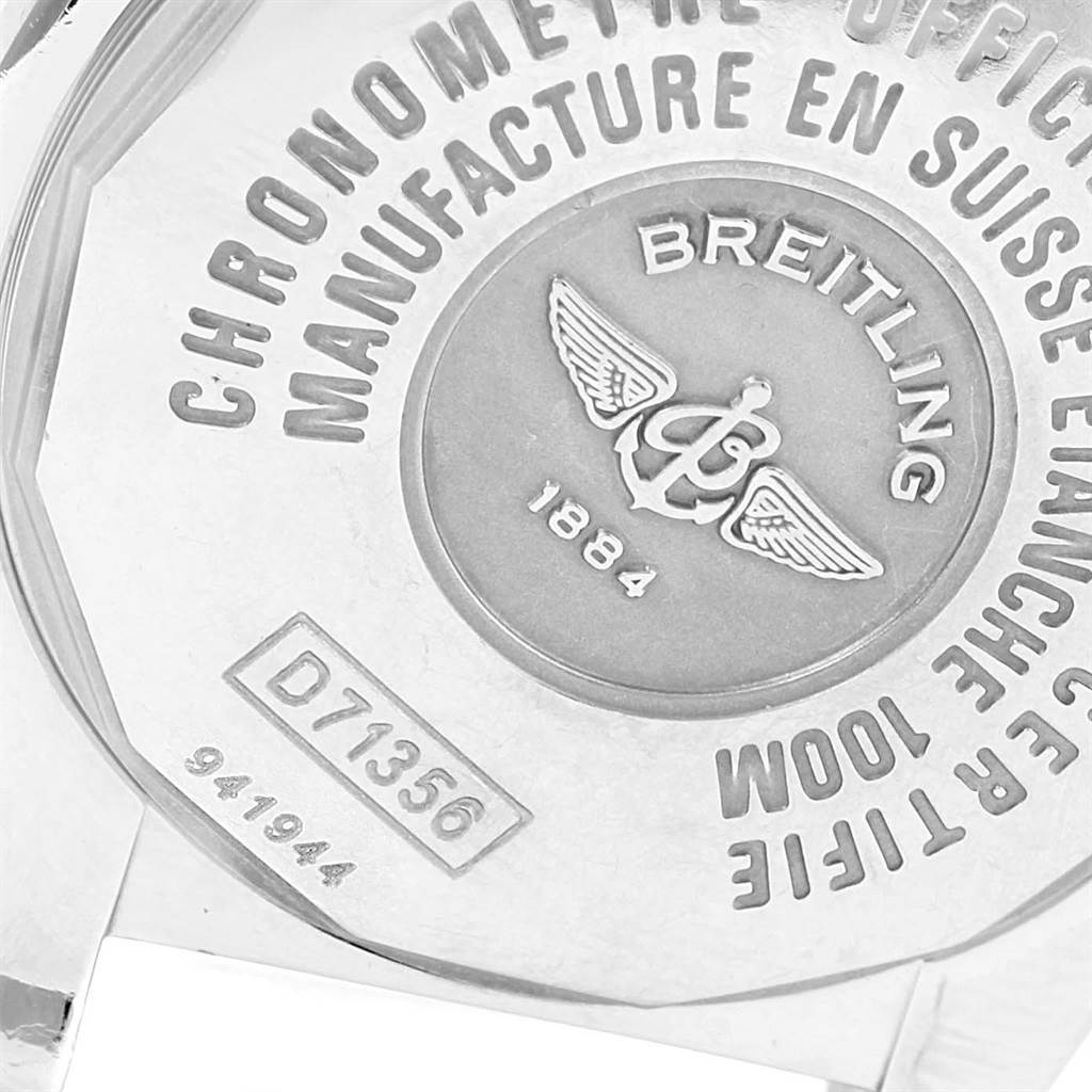 This image shows the back case of the Breitling D71356 Women's Stainless Steel Mother of Pearl Dial D71356 Women's Stainless Steel Mother of Pearl Dial Cockpit Ladies Steel 18K Yellow Gold Diamond Watch D71356 model.