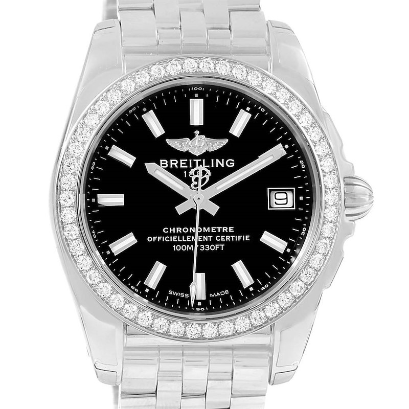Breitling Galactic 36 Black Dial Diamond Ladies Watch W74330 Unworn SwissWatchExpo