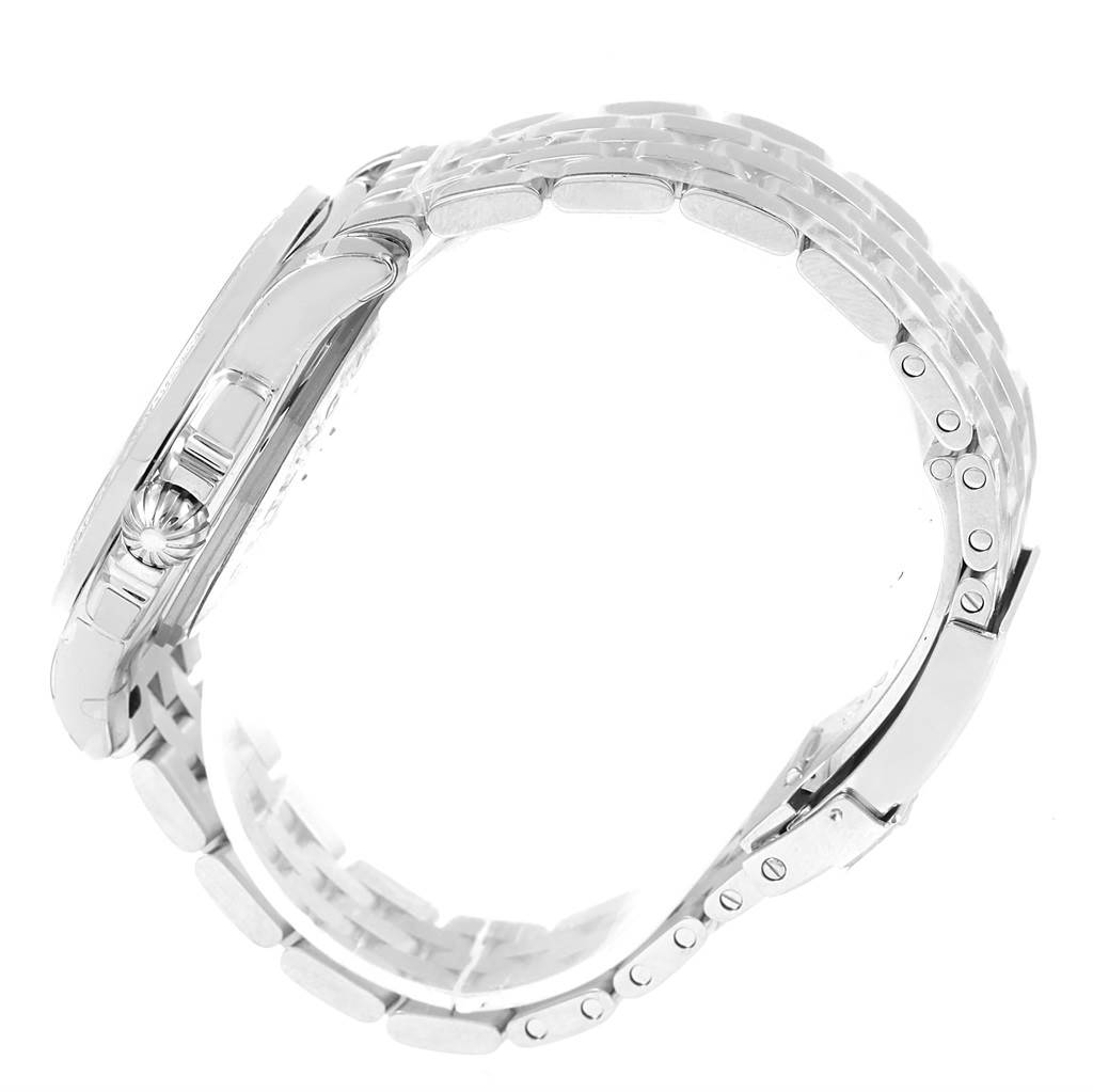 The image shows the side view and partially open bracelet of the Breitling A7433053/A779/376A Women's Stainless Steel Mother of Pearl Dial A7433053/A779/376A Women's Stainless Steel Mother of Pearl Dial Galactic 36 MOP Dial Diamond Ladies Watch W74330 Unworn model.