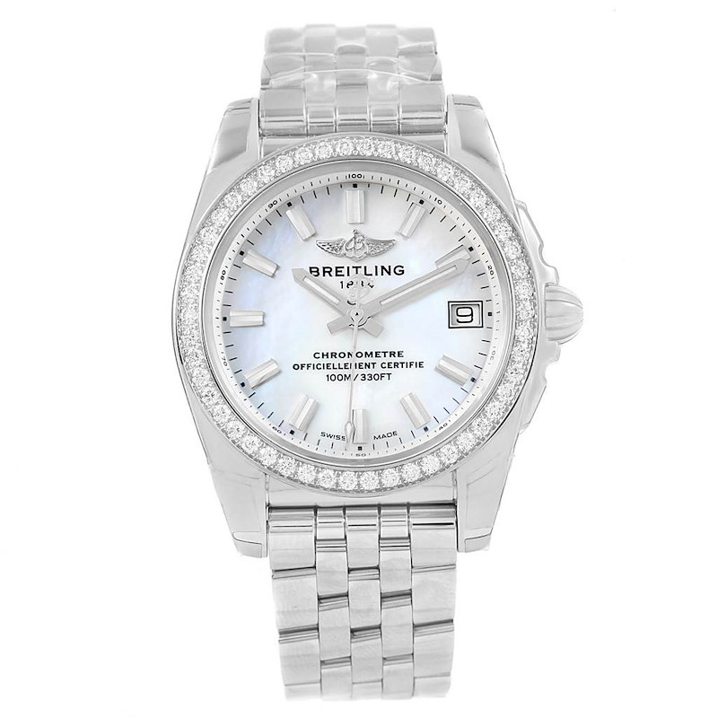 Breitling Galactic 36 MOP Dial Diamond Ladies Watch W74330 Unworn SwissWatchExpo