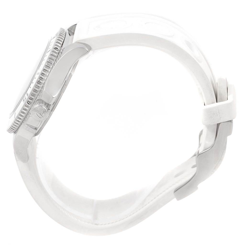 The image shows a side profile view of the Breitling A17312D2/A775/230S Women's Stainless Steel White Dial A17312D2/A775/230S Women's Stainless Steel White Dial Superocean II 36 White Rubber Strap Watch A17312, highlighting the case and strap.